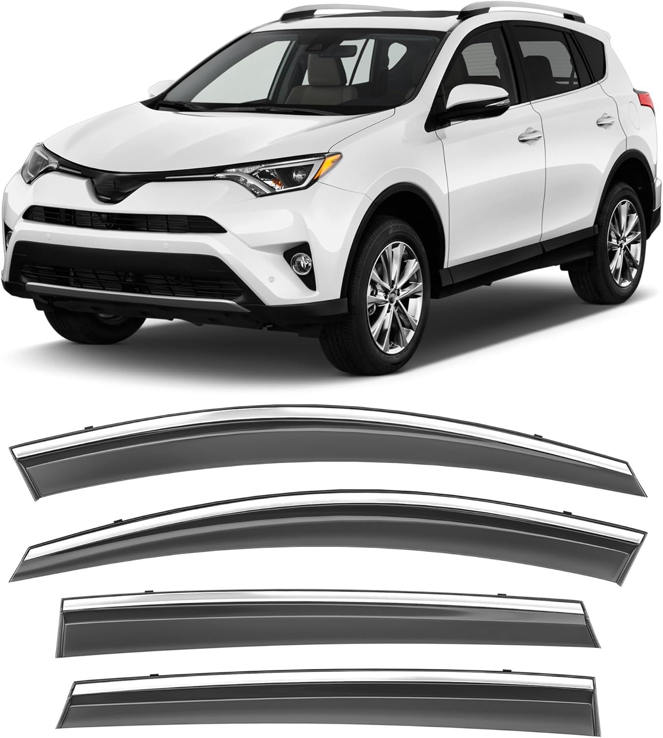 Shatterproof Taped-On Window Deflectors for Toyota Rav4 2013-2018