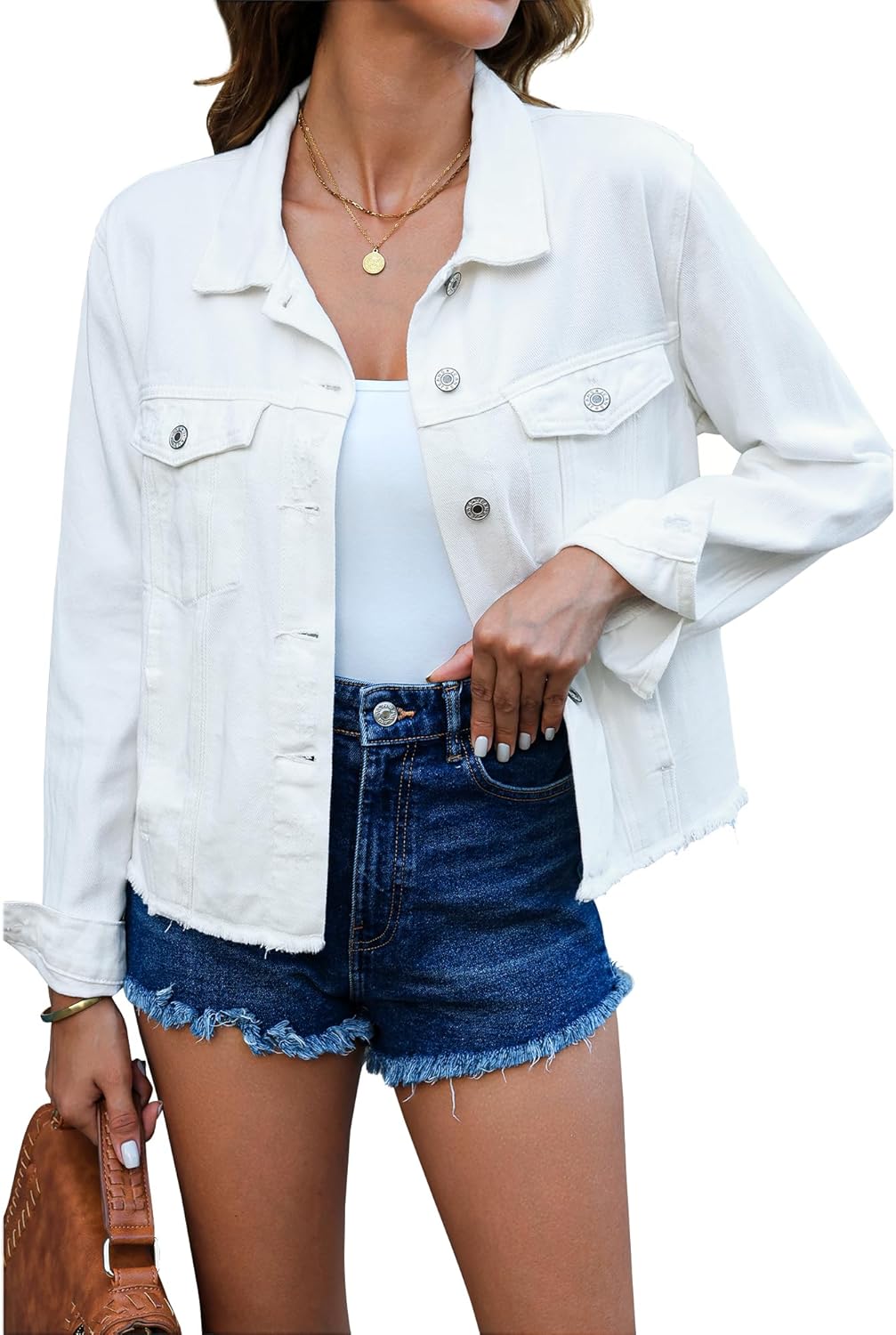 Luvamia Denim Jacket for Women - Vintage Distressed Trucker Style