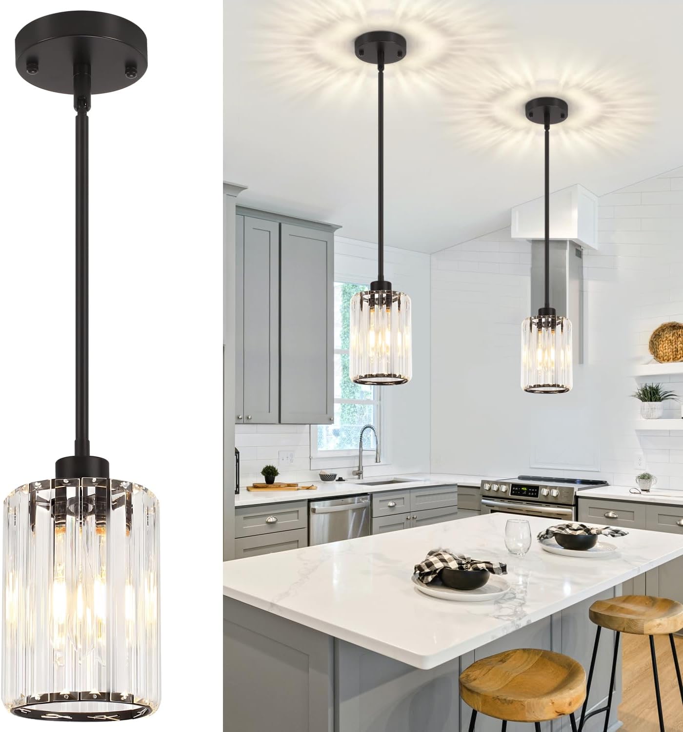 Modern Crystal Pendant Light for Kitchen Island and Dining Room