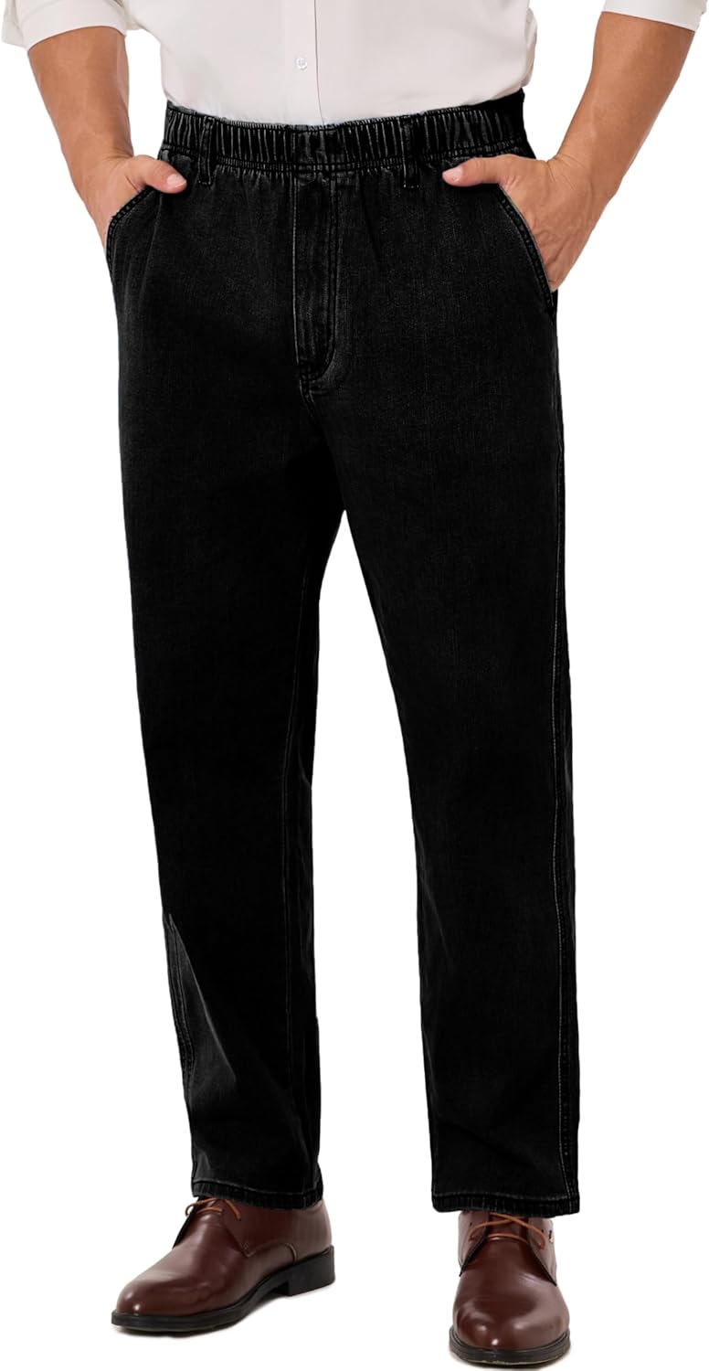 Pull On Elastic Waist Jeans for Men by VOEERON - Comfortable Fit
