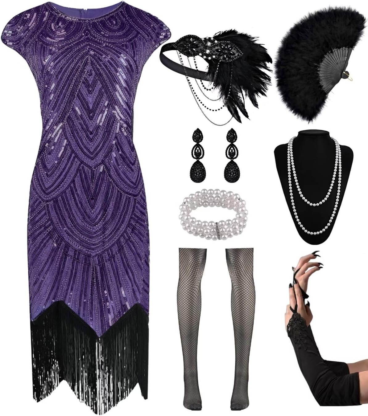 Stunning Women's Flapper Dresses 1920s with Accessories Set