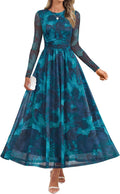 ZESICA Women's Maxi Dress 2025 Floral Mesh Ruched A-Line