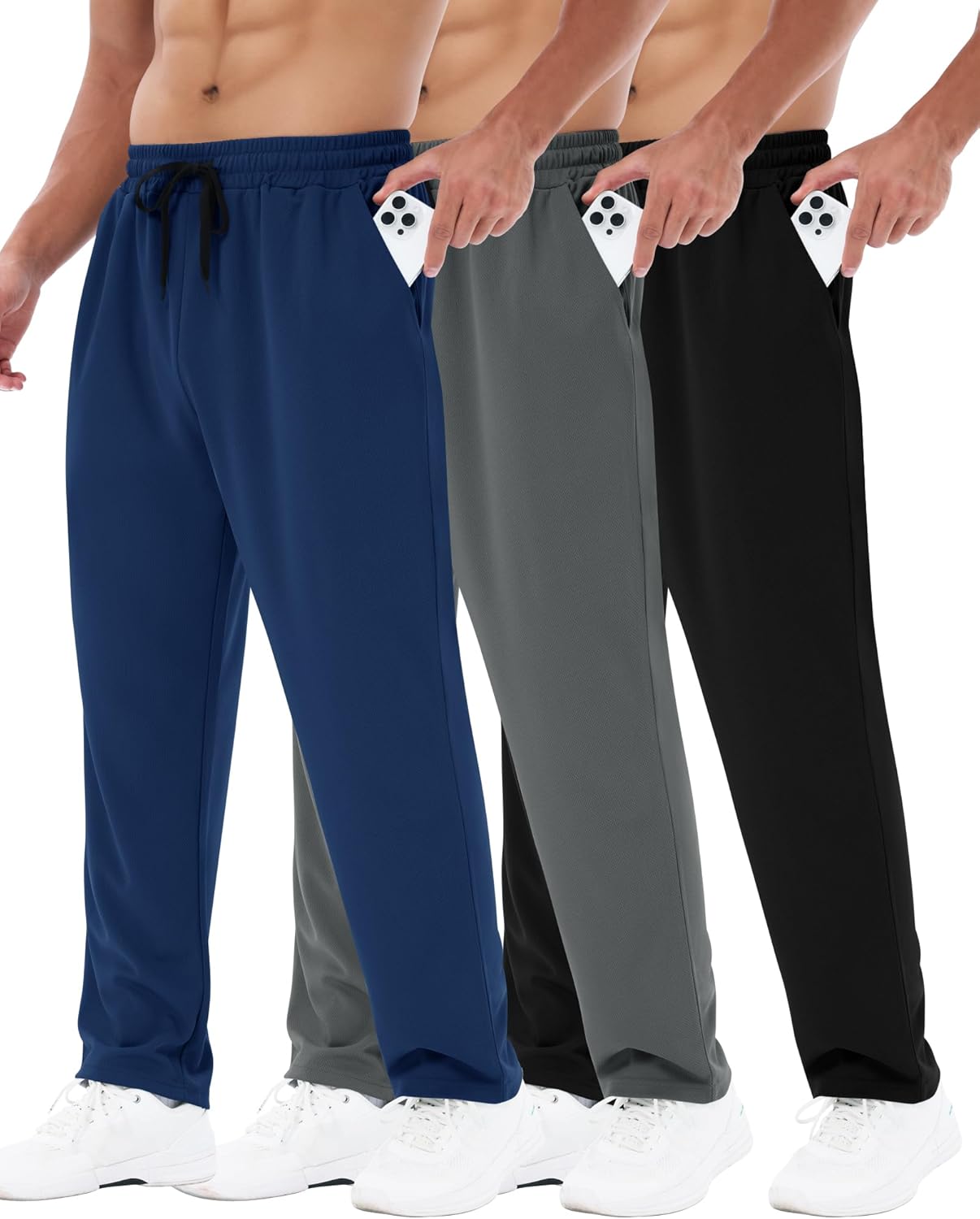 3 Pack Mens Sweatpants with Pockets for Gym and Casual Wear