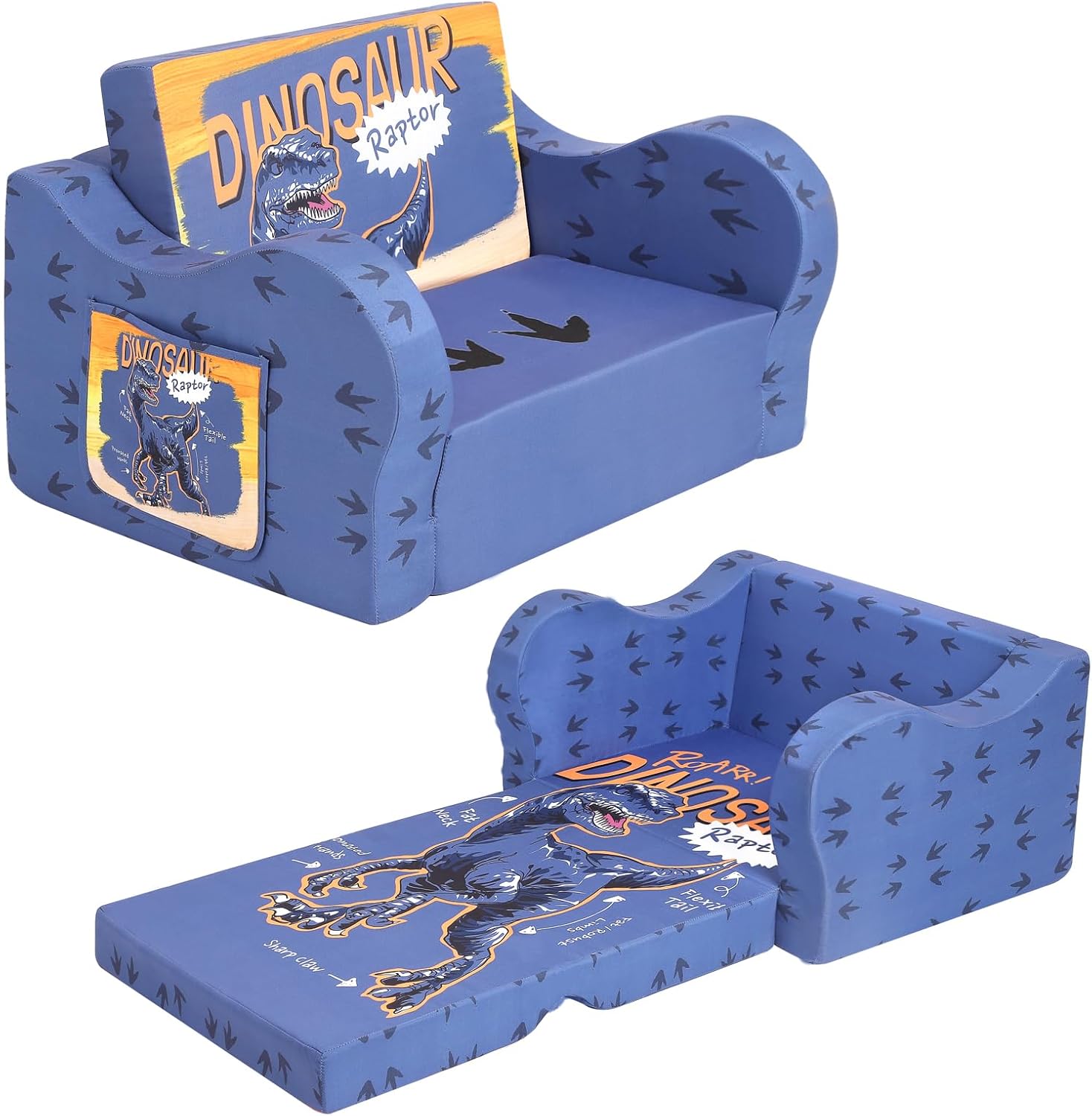 T-Rex Kids Sofa 2-in-1 Convertible Couch for Boys and Girls