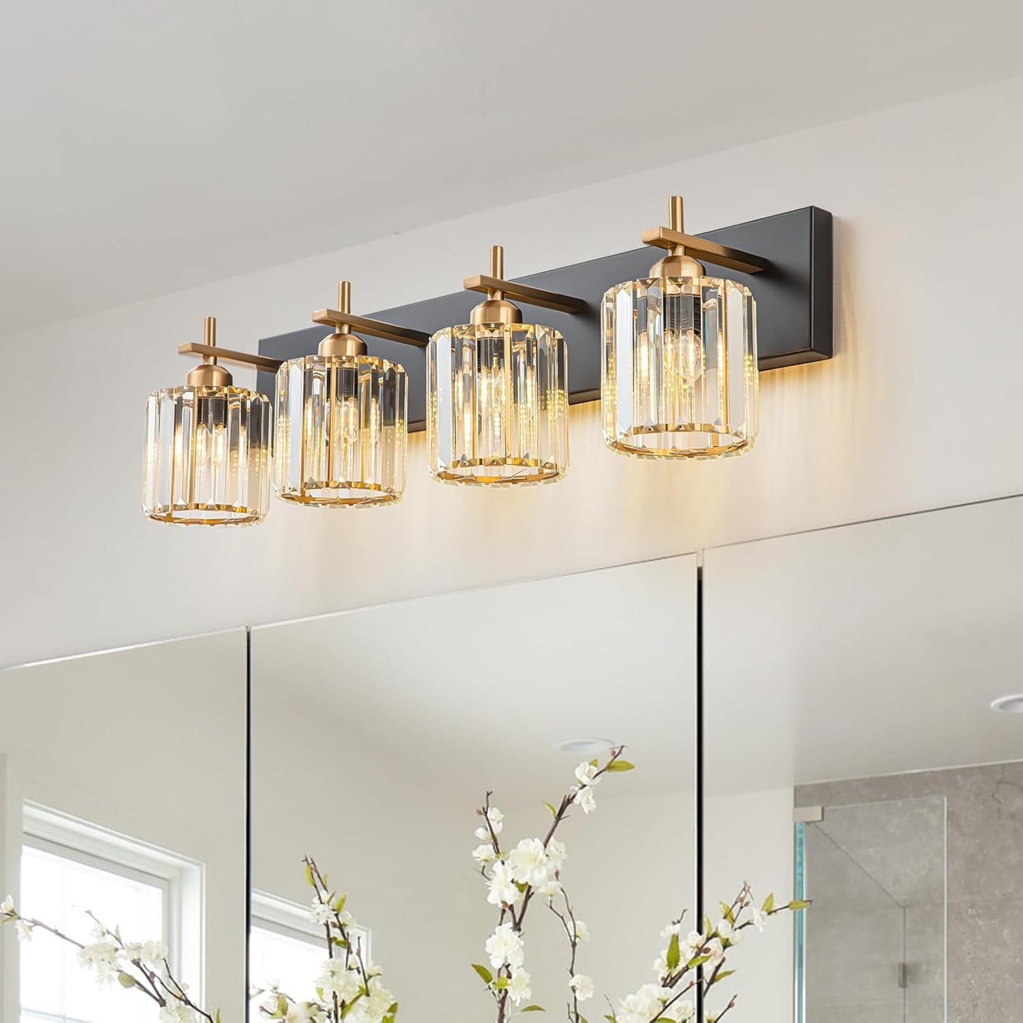 Black Gold Crystal Bathroom Vanity Light for Modern Elegance