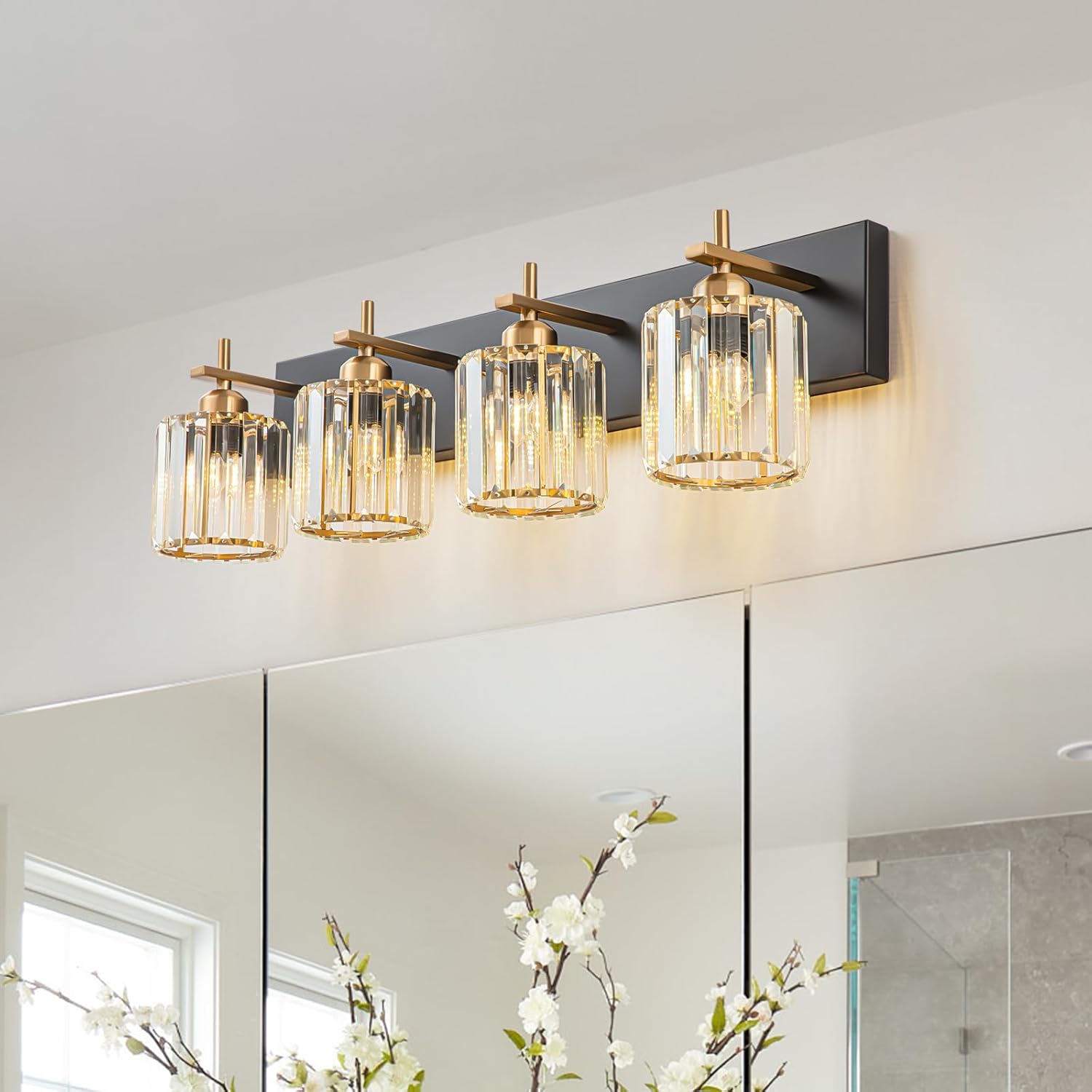Black Gold Crystal Bathroom Vanity Light for Modern Elegance