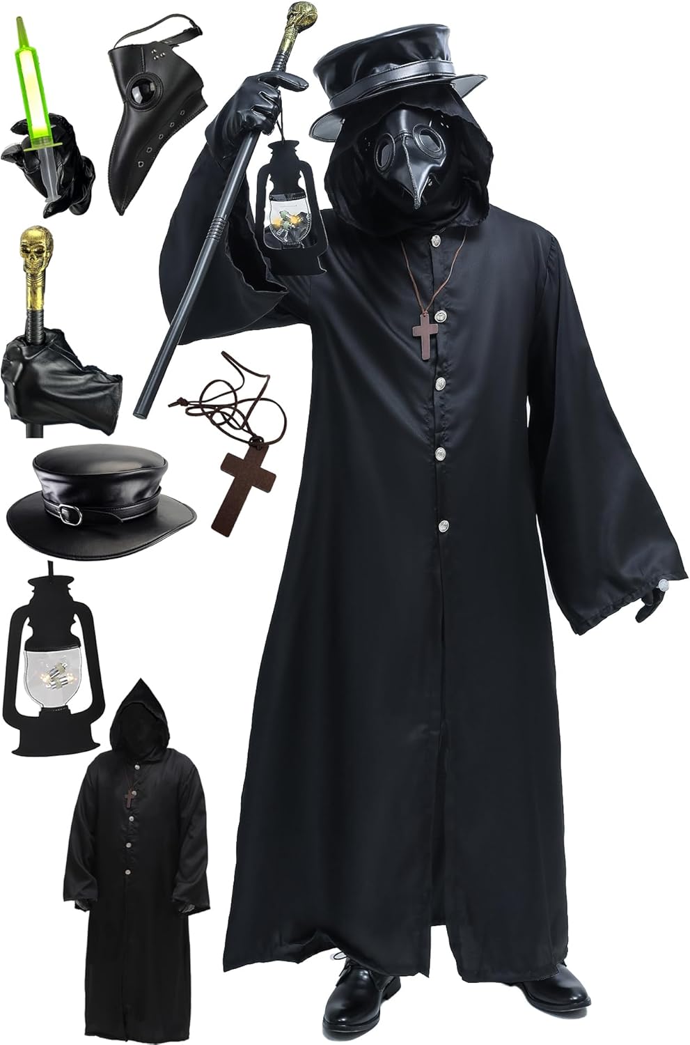 Plague Doctor Bird Mask and Hat Combo Set for Halloween Fun
