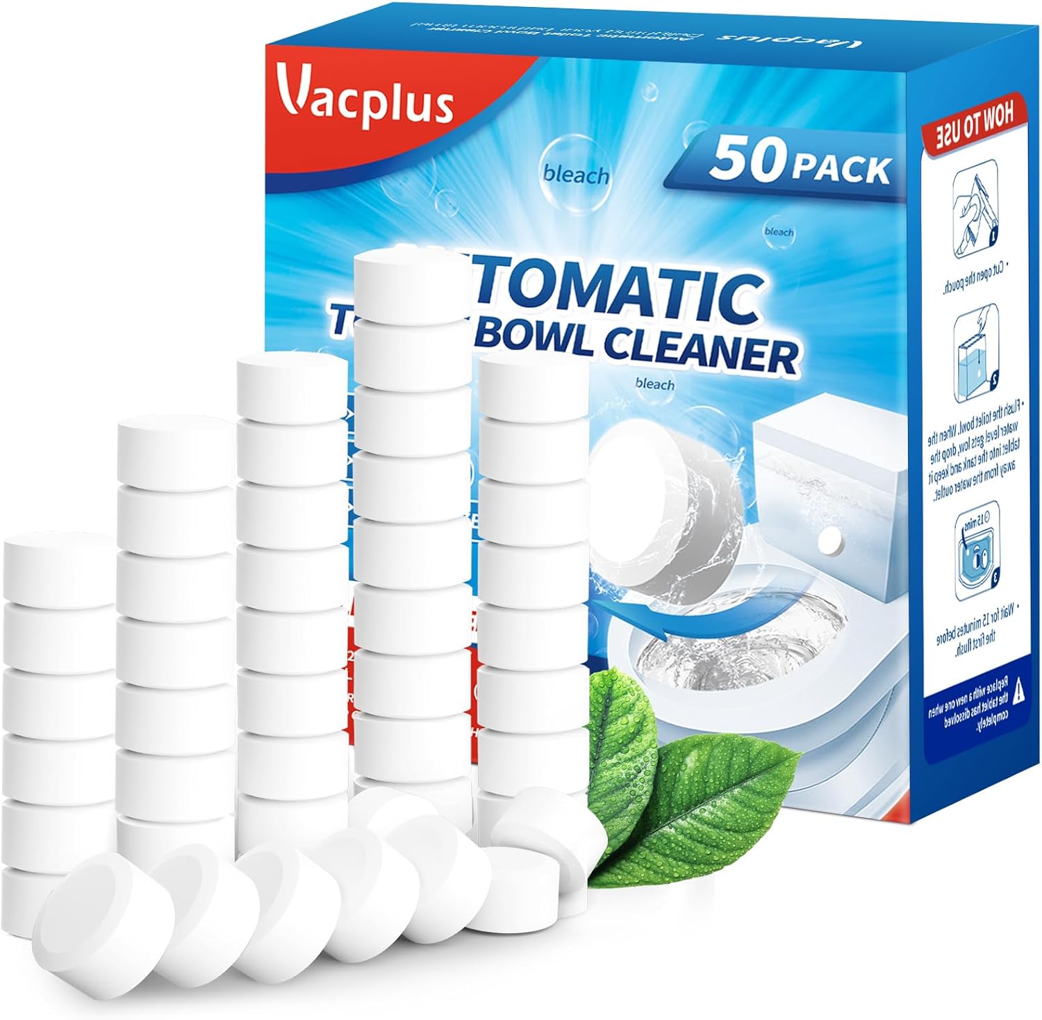 Vacplus Toilet Bowl Cleaner Tablets for Tough Stains and Freshness
