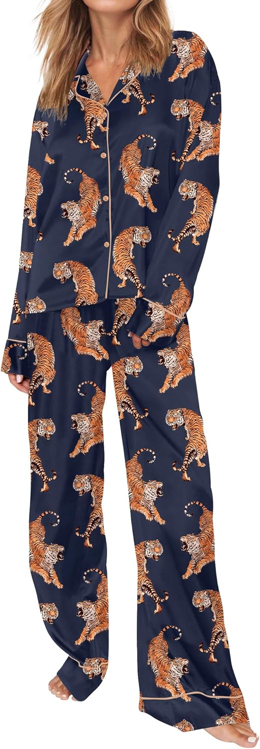 Satin Pajamas for Women Set Long Sleeve Button Down Sleepwear