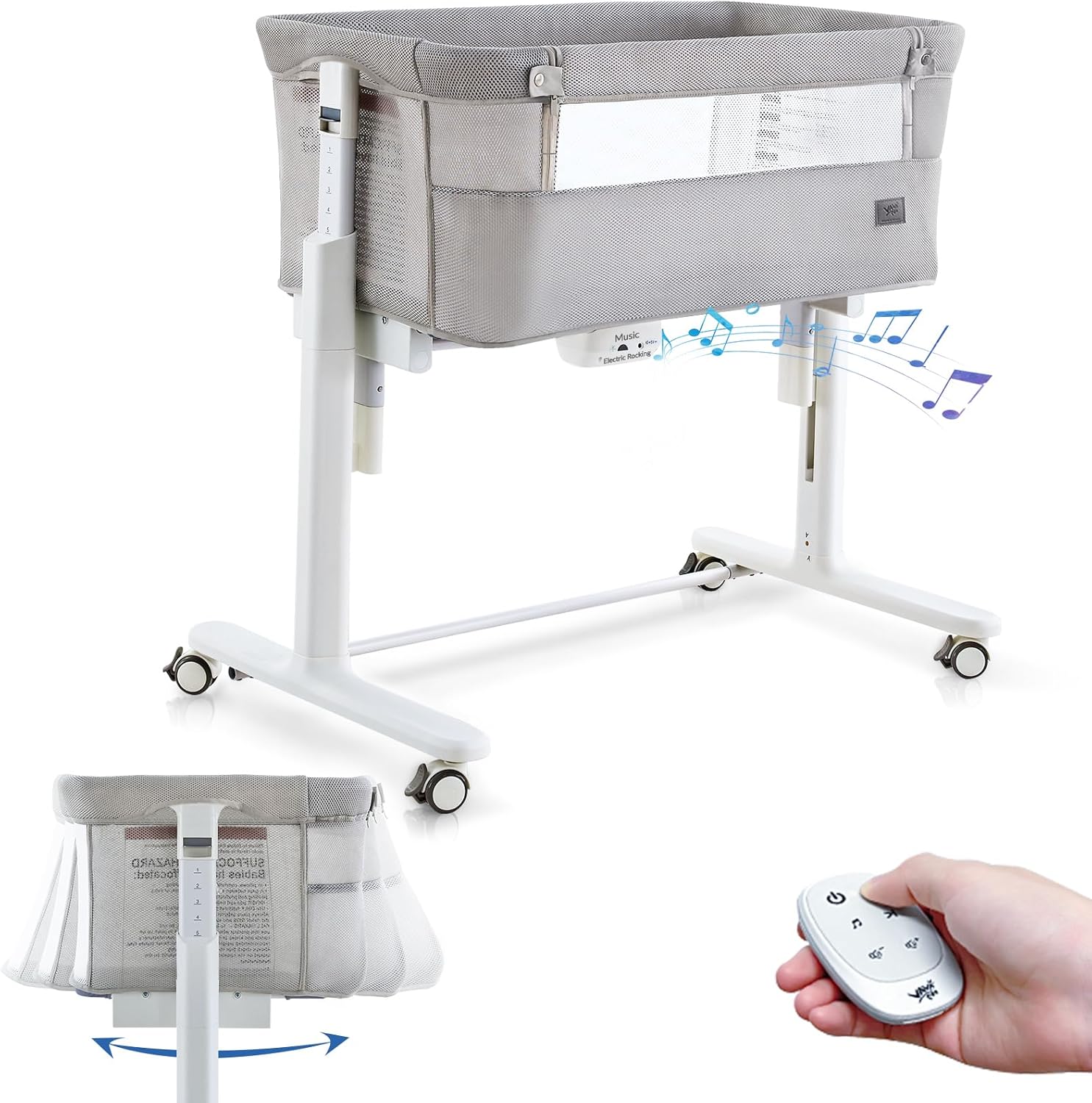 Smart Rocking Bassinet for Baby with Adjustable Heights and Wheels