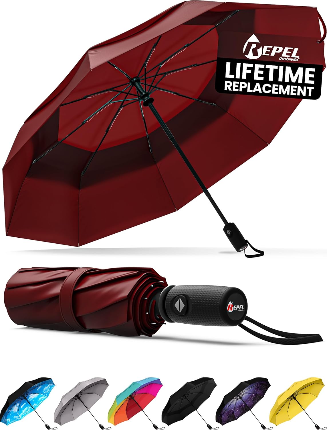 REPEL Windproof Travel Umbrella - Compact & Durable Design