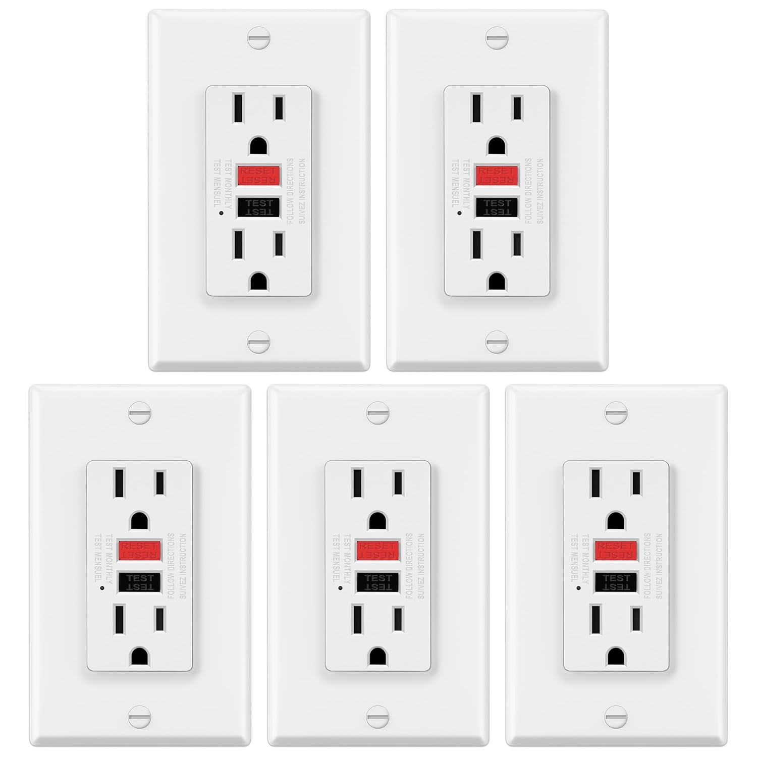 ELECTECK GFCI Outlets 5 Pack with LED Indicator for Safety