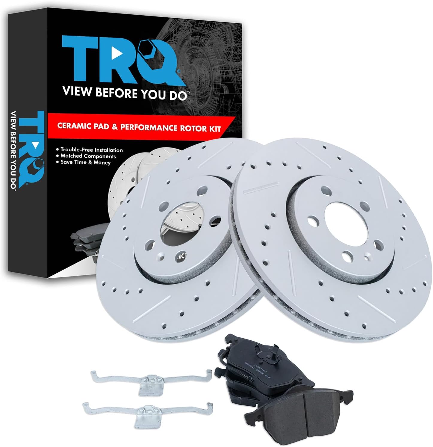 TRQ Front Performance Brake Pad & Rotor Kit for Volkswagen Vehicles