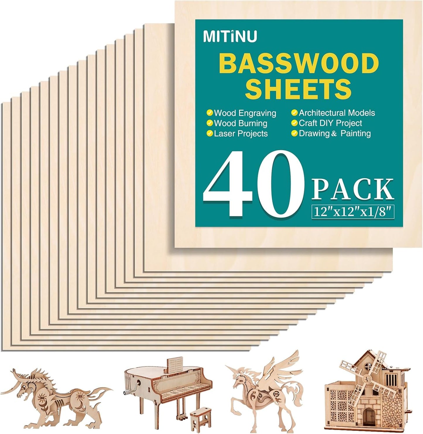 40 Pack Basswood Sheets for Crafts - Perfect for DIY Projects