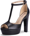 IN5 Polly Platform Chunky High Heels T-Strap Peep Toe