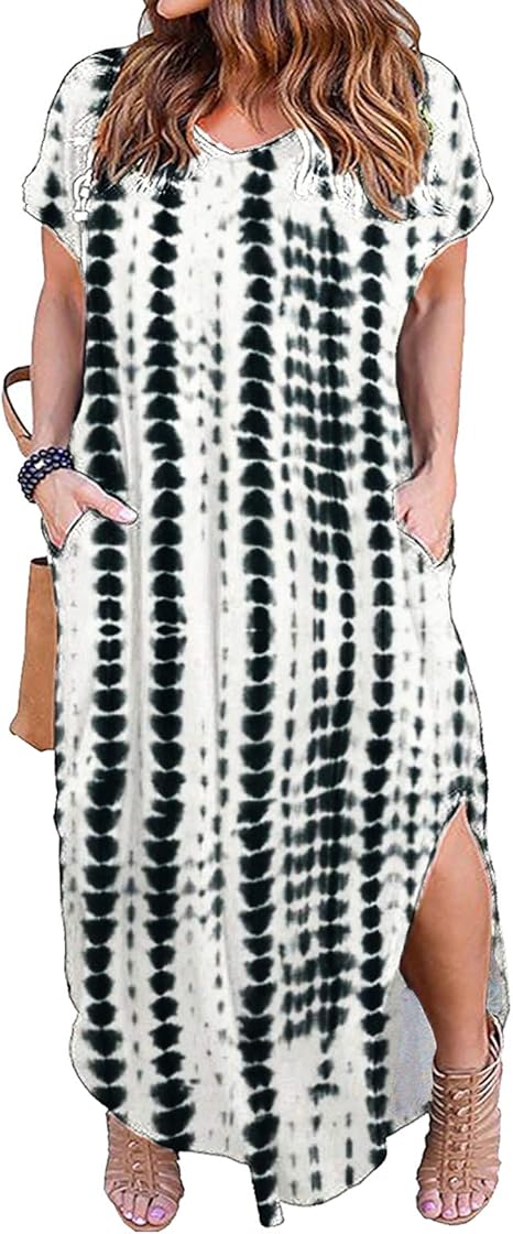 Kancystore Women's Plus Size Casual Loose Pocket Maxi Dress