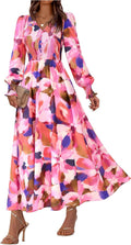 Floral V Neck Long Sleeve Boho Maxi Dress - Versatile Fall Guest Look