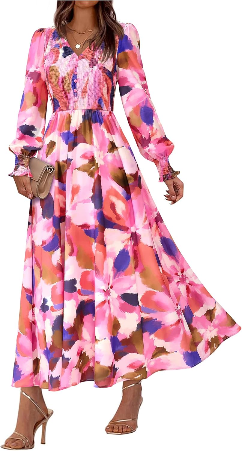 BTFBM Women Fall Wedding Guest Maxi Dresses 2025 Floral V Neck