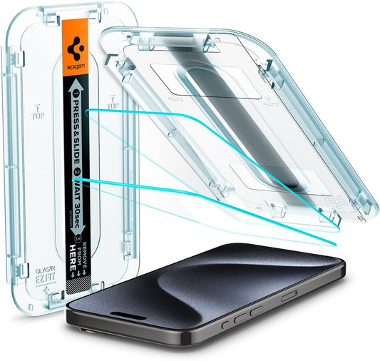 Spigen Tempered Glass Screen Protector for iPhone 15 Pro - 2 Pack