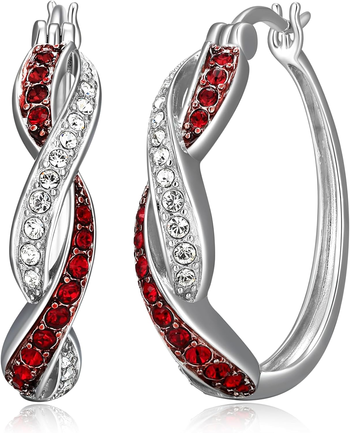 Twisted Hoop Earrings with Swarovski Crystals in Sterling Silver