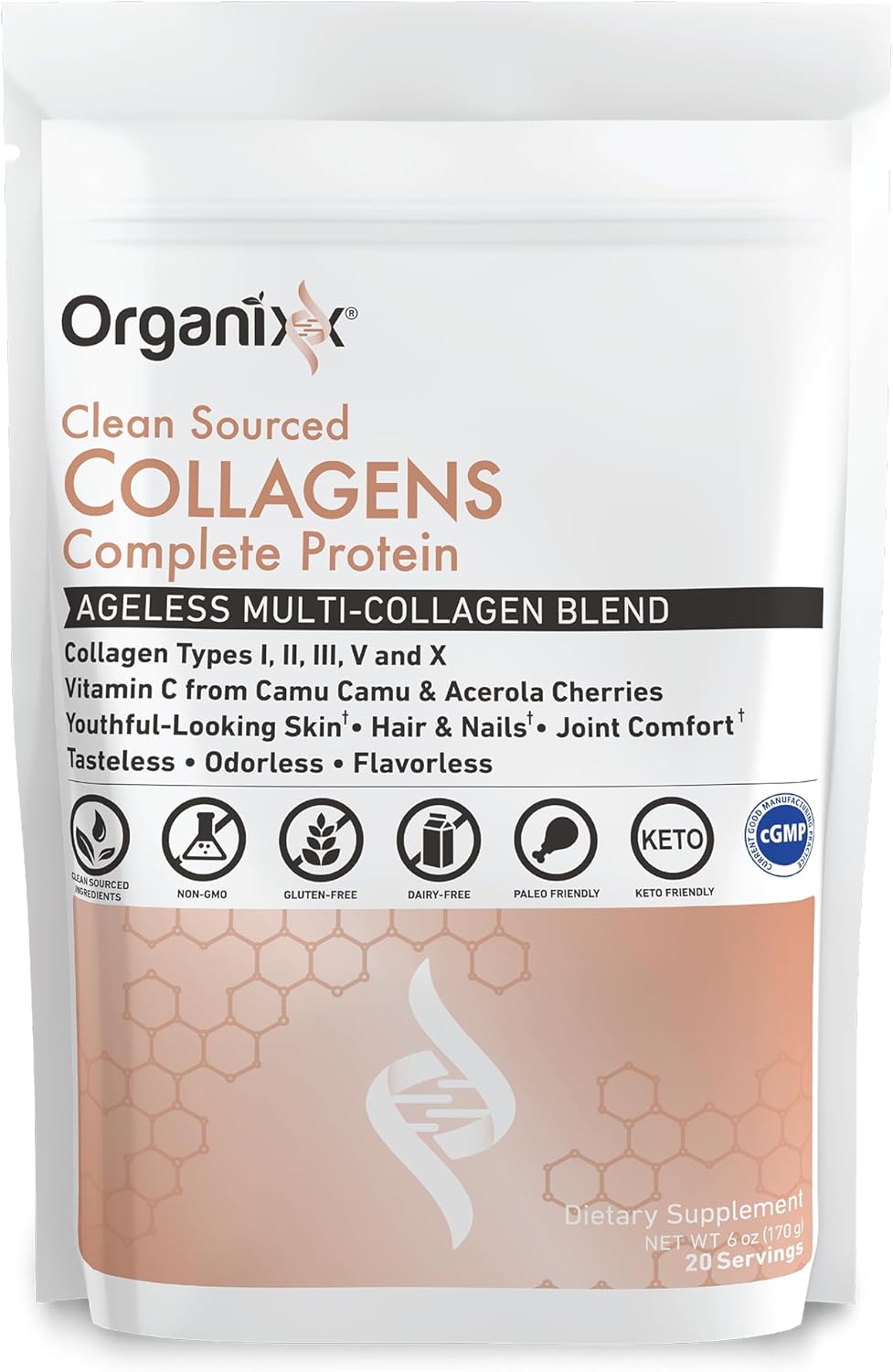 Organixx Collagen Peptides Powder for Skin, Hair, and Joint Health