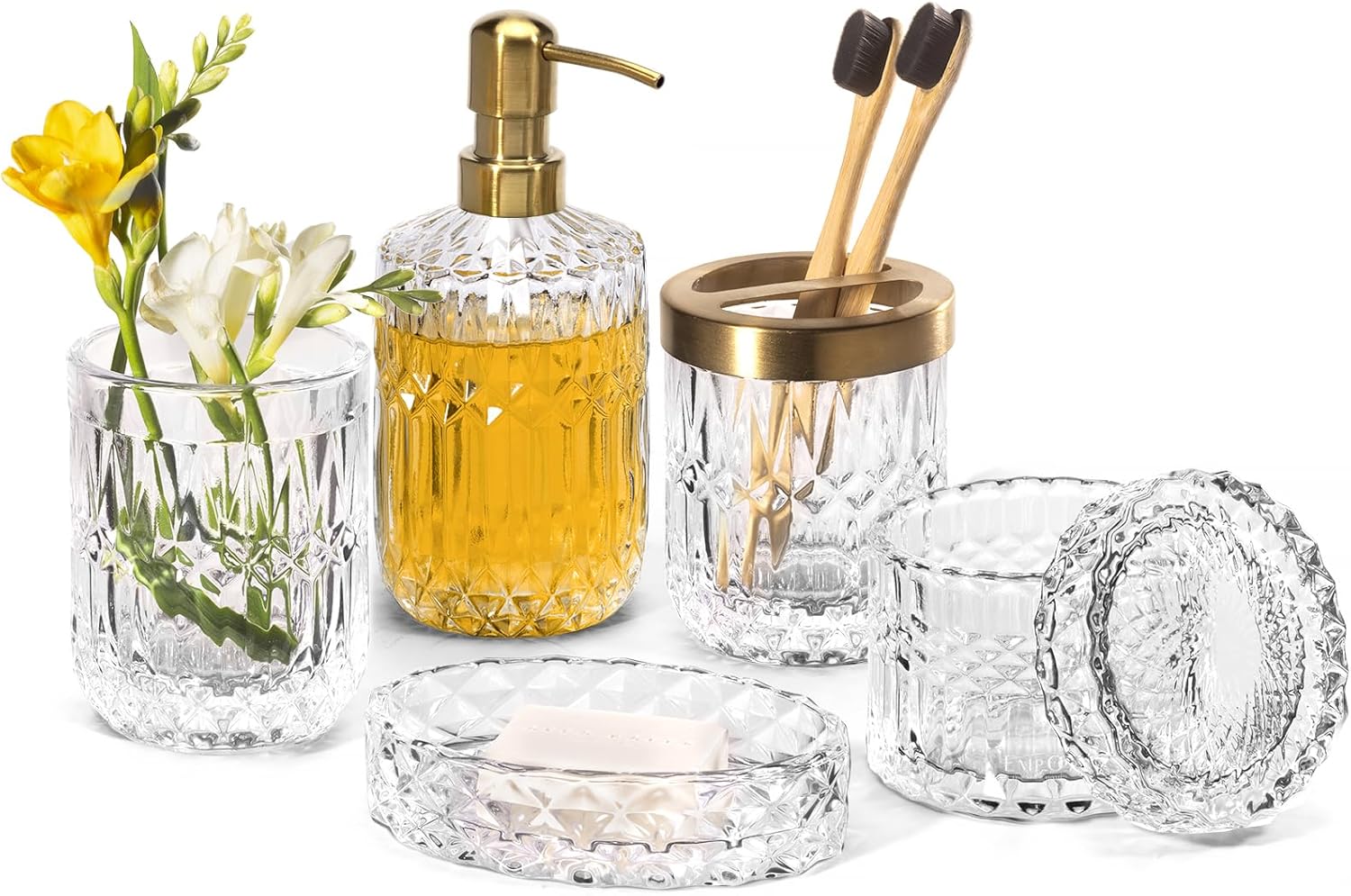 EMPO 6PCS Bathroom Clear Glass Accessories Set for Modern Decor