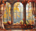 DASHAN 10x8ft Fall Window Photo Backdrop - Autumn Maple Leaves Scene