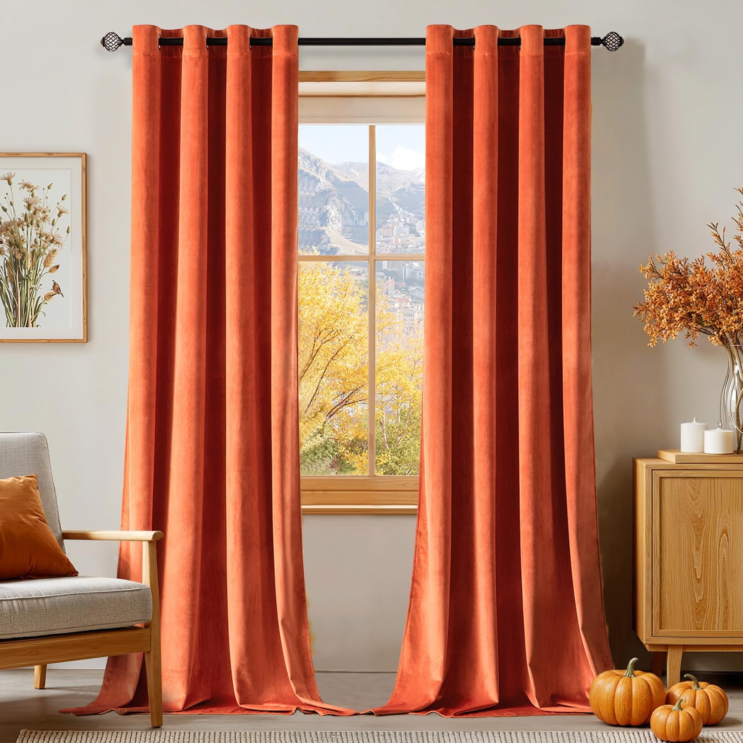 MIULEE Burnt Orange Velvet Curtains for Elegant Home Decor
