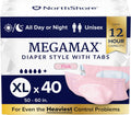 MegaMax Adult Overnight Diapers X-Large 40 Count Case - 12-Hour