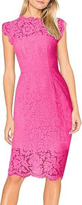 Women's Sleeveless Lace Crew Neck Cocktail Dress - Knee Length Elegant