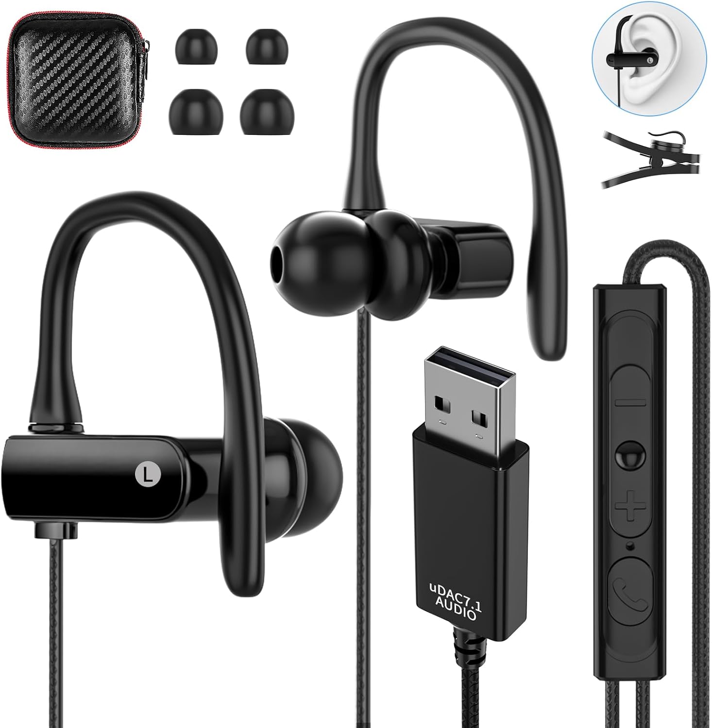 ASKUBSKU USB Headset: 8.2Ft Cord, Noise Canceling Mic