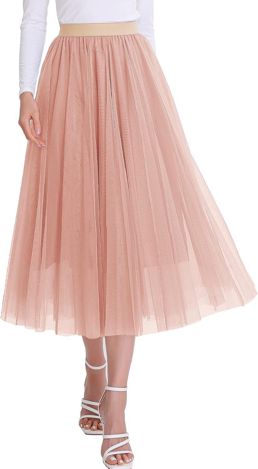 Elegant Tulle Skirt for Women - High Waist Pleated A-Line Style