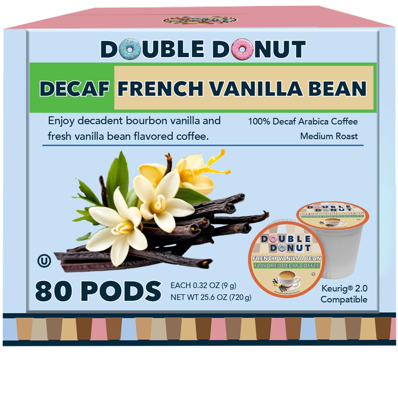 Double Donut Coffee Decaf French Vanilla Pods for Keurig Brewers