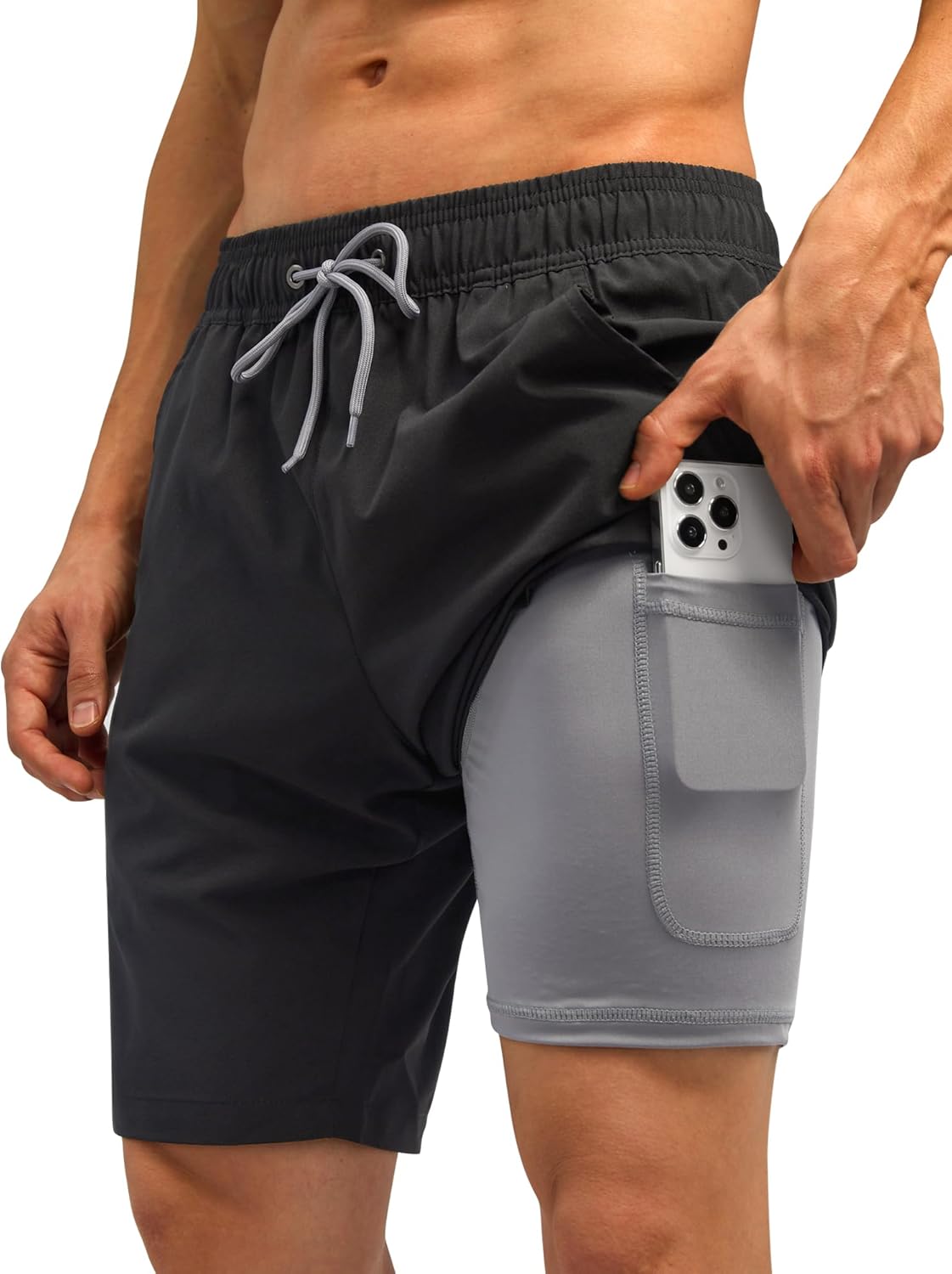 SILKWORLD Mens Swim Trunks with Compression Liner for Comfort
