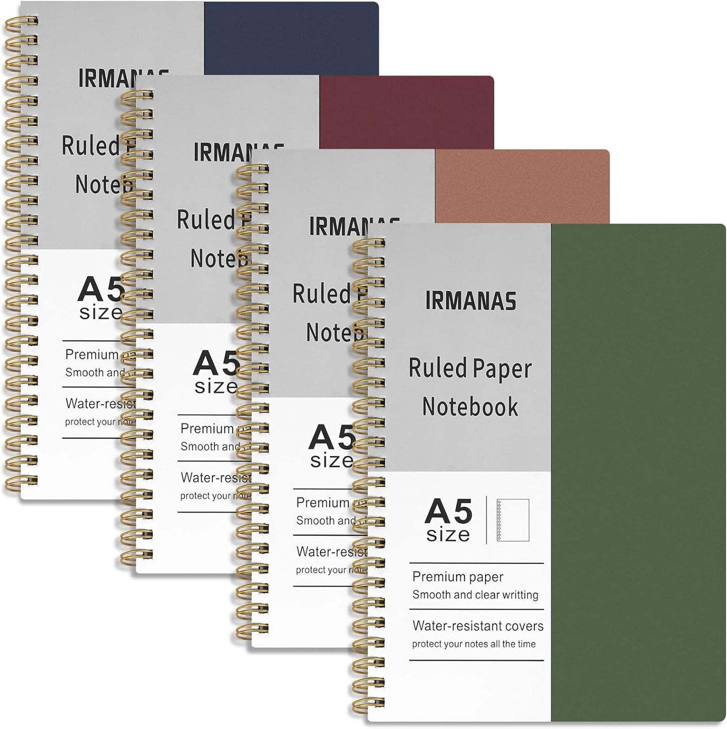 Irmanas A5 Cute Ruled Notebooks - 4 Pack, 640 Pages