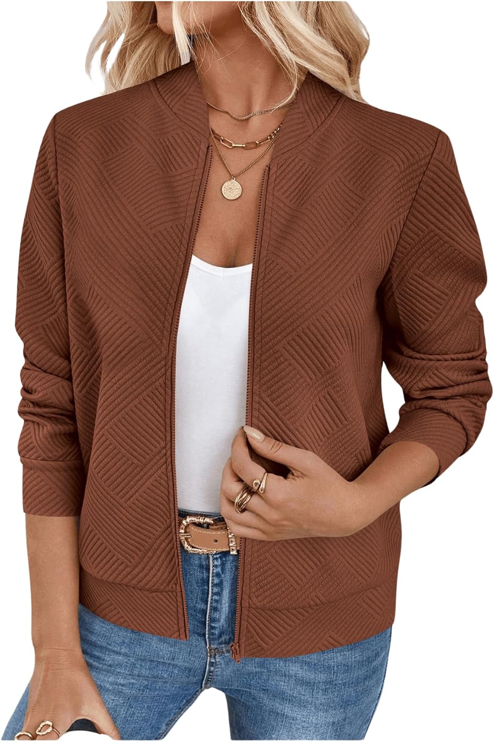Verdusa Women's Zip Up Bomber Jacket for Casual Fall Outfits