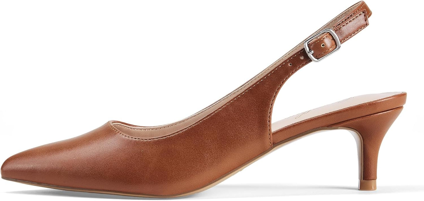GENSHUO Low Kitten Heels Women's Slingback Dressy Pumps