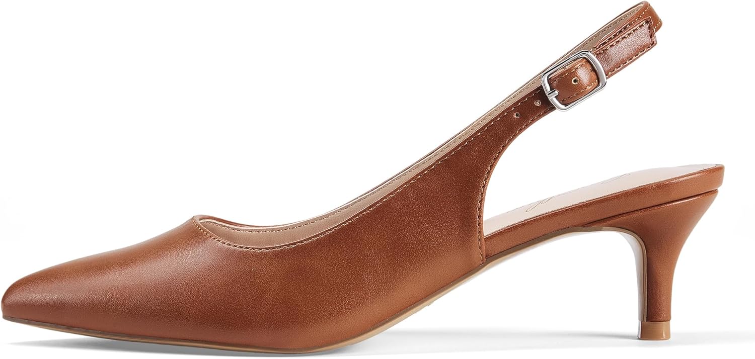 GENSHUO Low Kitten Heels Women's Slingback Dressy Pumps