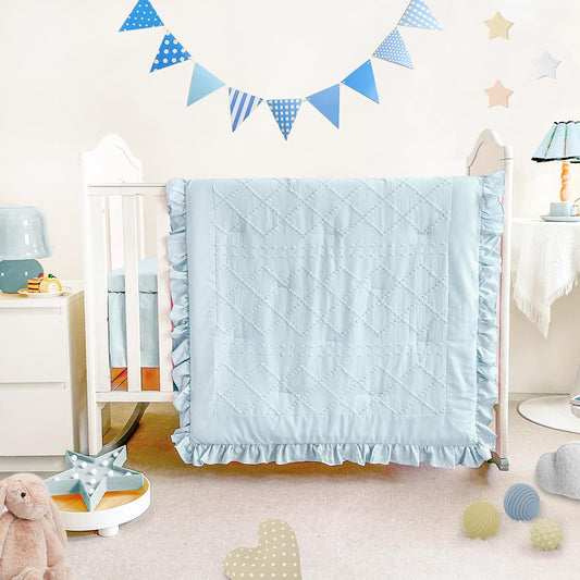 Wowelife Mini Crib Bedding Set for Girls with Ruffle Fringe