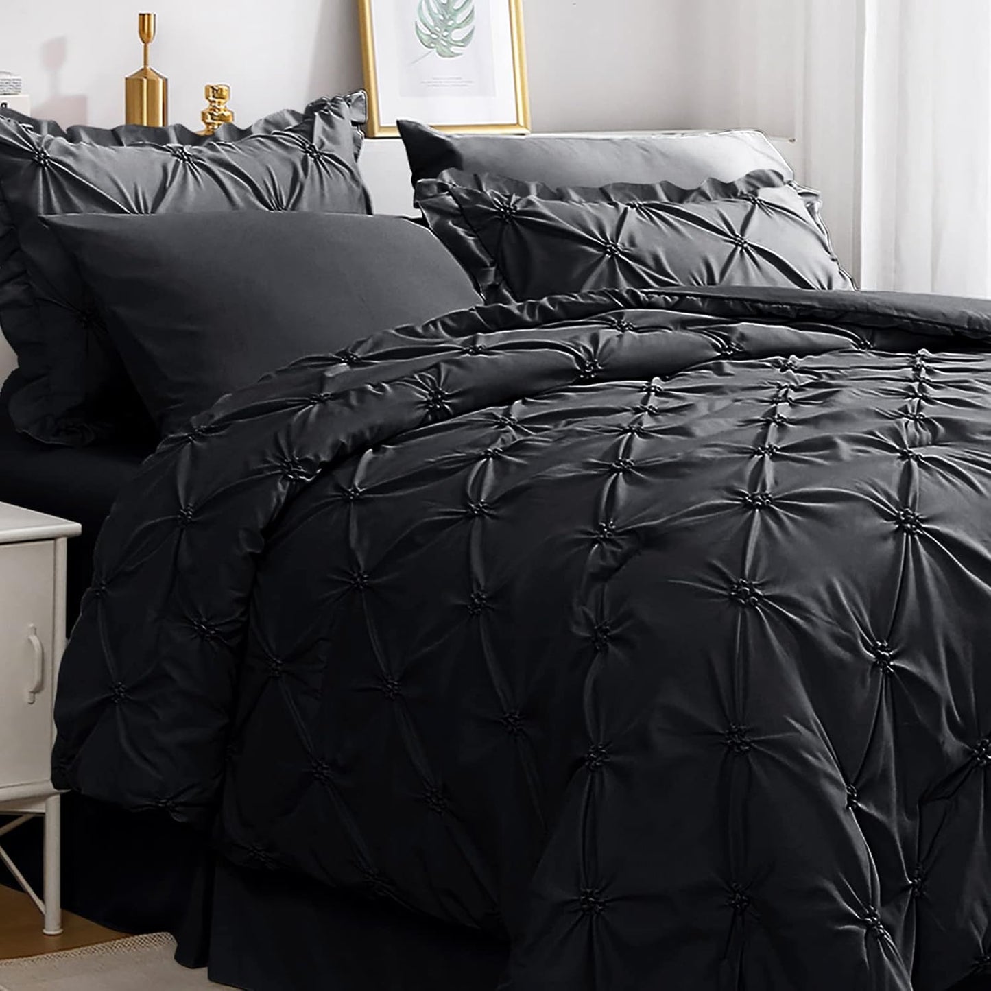 JOLLYVOGUE Black Twin Size Comforter Set 5 Pieces for Bedroom