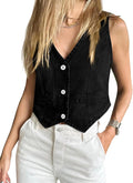 Womens Denim Vest Sleeveless V Neck Button Down Jean Waistcoat