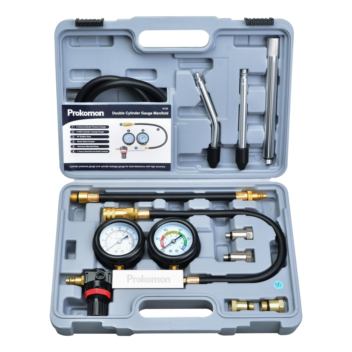Prokomon Engine Cylinder Leak Down Tester Kit for Gasoline Engines