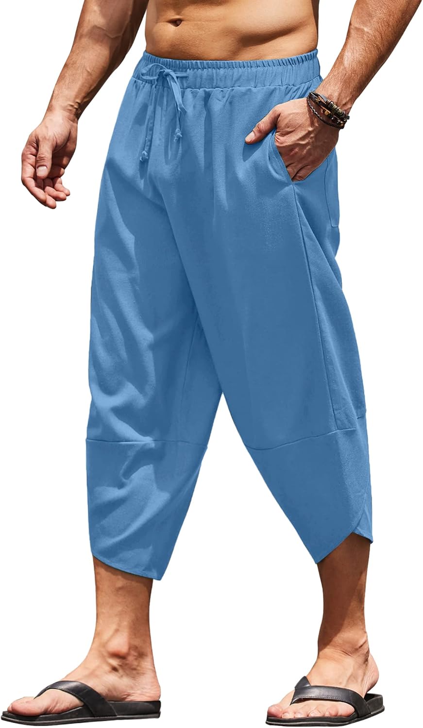 COOFANDY Men's Linen Harem Capri Pants for Casual Comfort