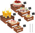 6 Pcs Buffet Risers with Mini Signs - Rustic Wood Cake Stands