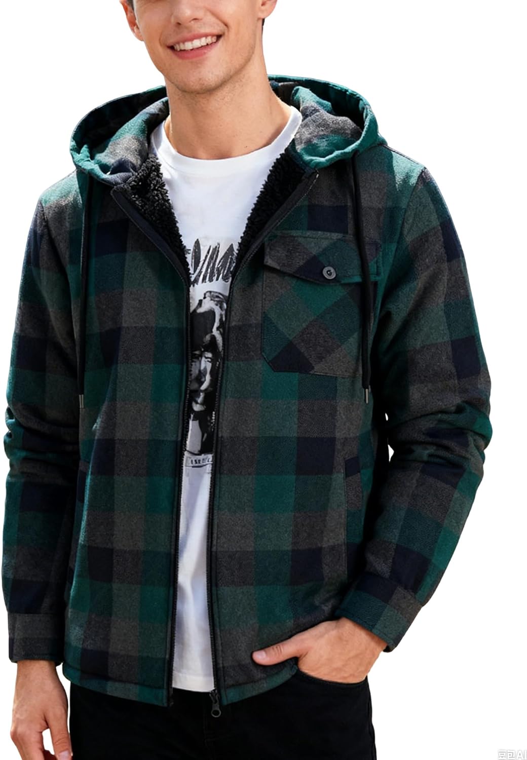 ZITY Men's Zipper Hoodies Flannel Shirt Jacket for Winter Warmth