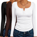 Ekouaer Women's Long Sleeve Henley Tops 3-Pack - Soft Slim Thermal