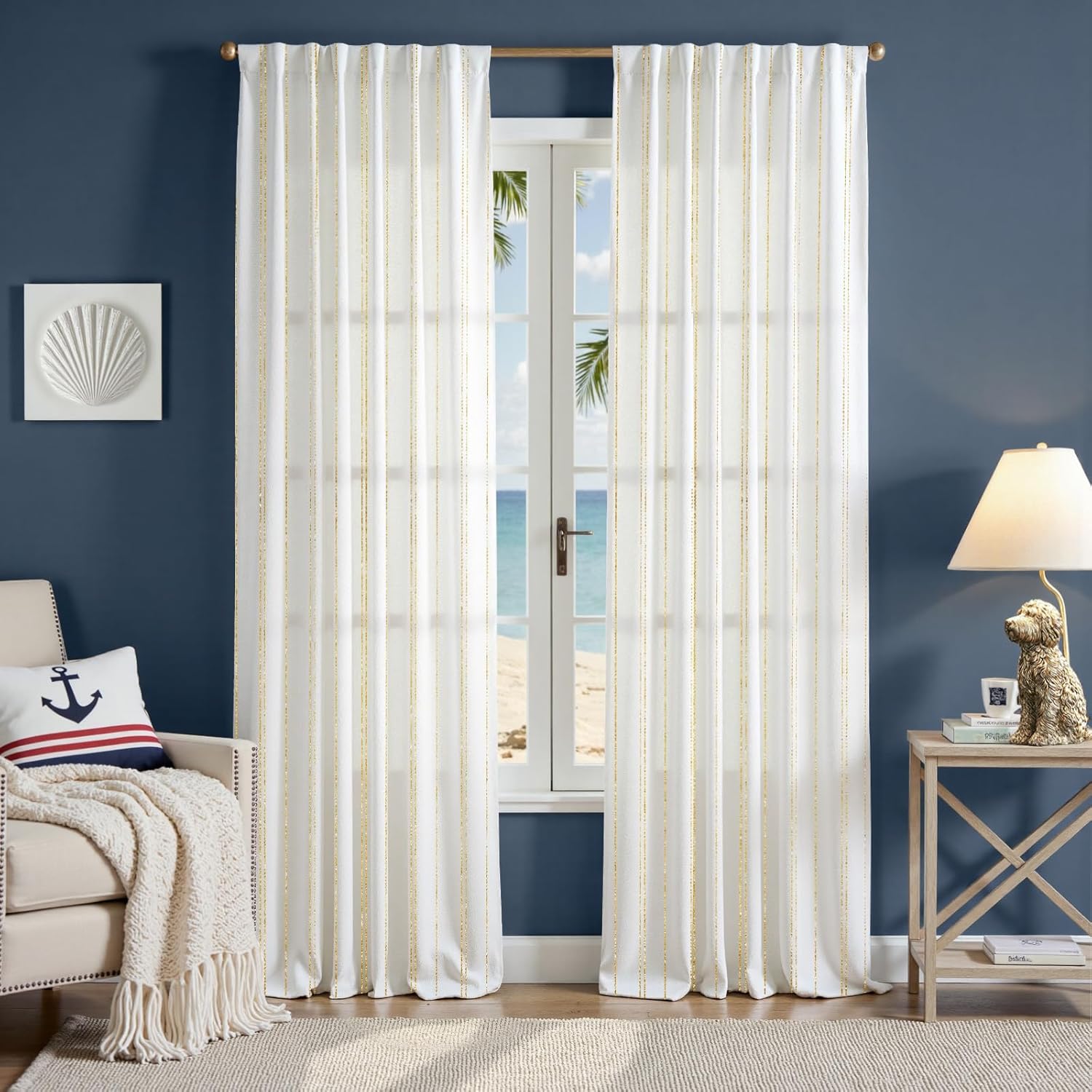 Golden and White Striped Curtains for Modern Farmhouse Decor