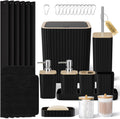 Bathroom Set 25PC Black Shower Curtain and Rugs - Complete Plastic