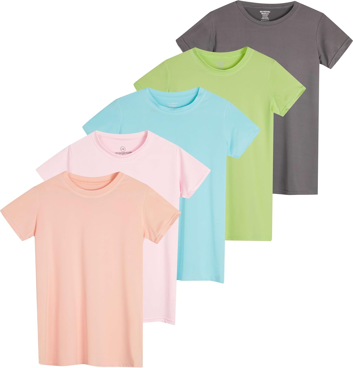 Real Essentials Girls Short Sleeve Dry-Fit Active T-Shirts