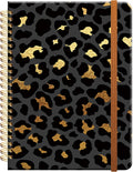 A5 Spiral Notebook for Women - Black Gold Leopard Hardcover